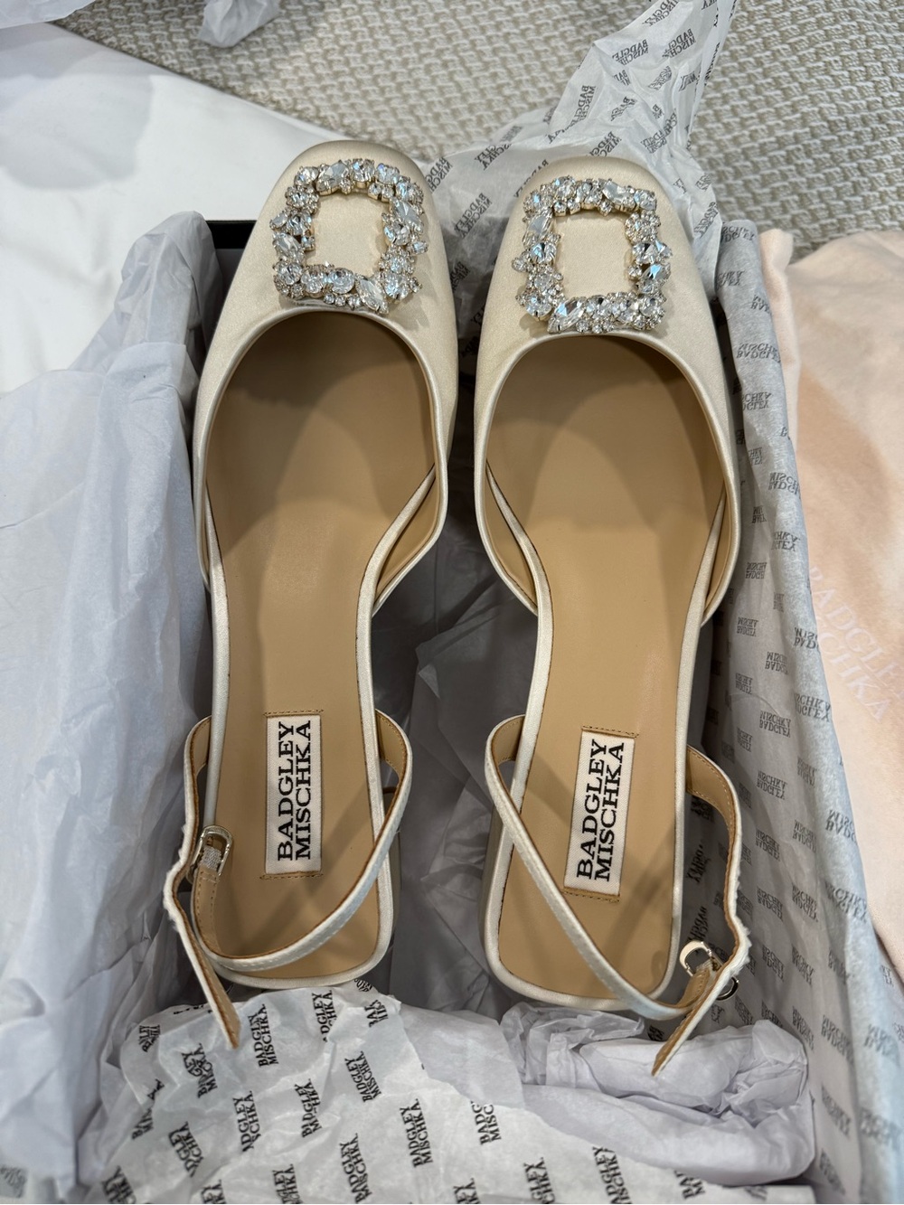 Badgley Mischka Ivory Crystal-Buckle Slingback Sandal
